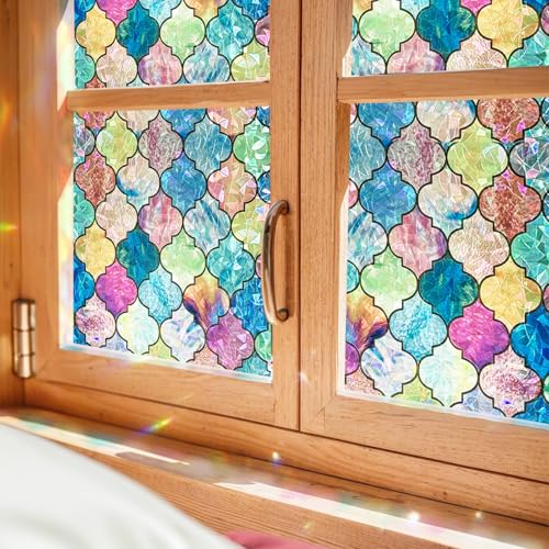Fensterfolie - Selbstklebend Statische Folie, fensterfolie Blickdicht Bunt Blickdichte Sichtschutzfolie für Badezimmer, Haustür, Haus, Sonnenschutz, Wärmeschutz,Mehrfarbig 44x200CM von Fancyclings