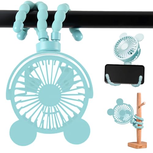 Fancysky Kinderwagen Ventilator Tragbar,Dreifuß-Ventilator,USB Ventilator Leise,Handventilator Mini Fan,360°-Drehung, 3 Geschwindigkeitsstufen,für Kinderwagen Autositz Fahrrad Camping(Blau) von Fancysky