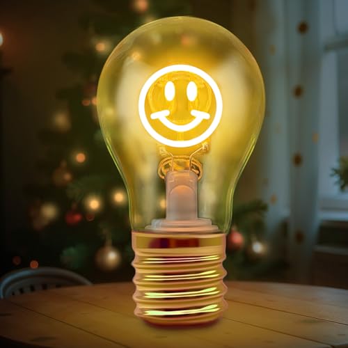 Fancysky LED Tischlampe in Form einer Glühbirne,Lächeln Wiederaufladbare Lampe mit USB-Kabel,3 Helligkeitsstufen einstellbar,Geschenk für Männer & Frauen,Partydekoration, stimmungsvolle Beleuchtung von Fancysky