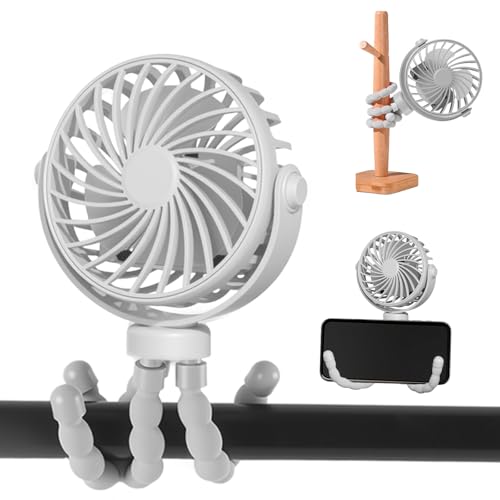 Fancysky USB Tragbarer Kinderwagen-Ventilatoren,Flexibler Stativlüfter,Ventilator für Kinderwagen mit Verstellbares Stativ mit 3 Geschwindigkeiten/ 360°Drehung (Weiß) von Fancysky