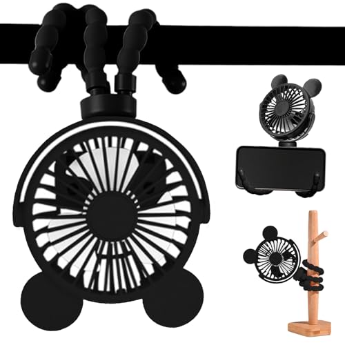 Fancysky Kinderwagen Ventilator Tragbar,Dreifuß-Ventilator,USB Ventilator Leise,Handventilator Mini Fan,360°-Drehung, 3 Geschwindigkeitsstufen,für Kinderwagen Autositz Fahrrad Camping(Schwarz) von Fancysky