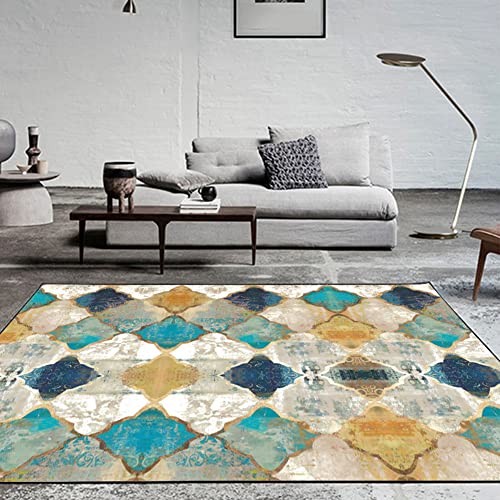 Fancytan Teppich Marokkanisches Muster, Vintage Look, gelb und blau, groß für Wohnzimmer, Schlafzimmer, 60 x 90cm von Fancytan
