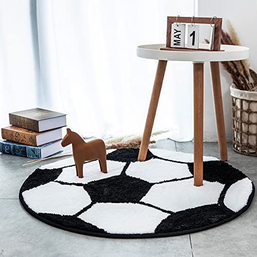 Kinderteppich Rund, Flauschige Weiche Waschbare Matten, Stuhl Matte Boden, Kindermatte fürs Kinderzimmer Wohnzimmer, Grösse: 120 cm Rund, Fußball von Fancytan