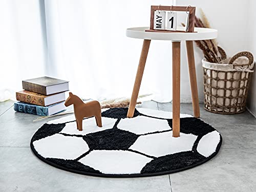 Kinderteppich Rund, Flauschige Weiche Waschbare Matten, Stuhl Matte Boden, Kindermatte fürs Kinderzimmer Wohnzimmer, Grösse: 80 cm Rund, Fußball von Fancytan