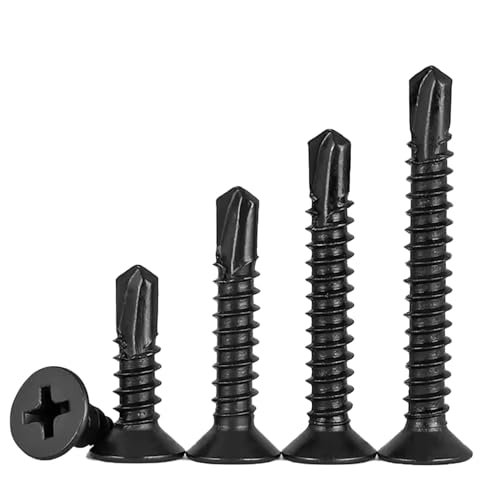 FandWay 100 Stück M4.2 x16mm Flachkopf Selbstbohrende Schrauben aus Kohlenstoffstahl,Schwarzoxid Blechschrauben Set,Senkkopf Kreuzschlitz Selbstschneidende Schraube Sortiment. von FandWay