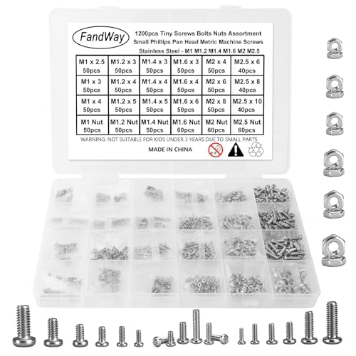 FandWay 1200-teiliges sehr kleines Schrauben-Set, winzige Mikro-Reparaturschrauben-Muttern, 304 Edelstahl, Mini-Phillips-Kreuzschlitz-Maschinenschraube, Muttern M1, M1,2, M1,4, M1,6, M2, M2,5 für FandWay 1200-teiliges sehr kleines Schrauben-Set, winzige Mikro-Reparaturschrauben-Muttern, 304 Edelstahl, Mini-Phillips-Kreuzschlitz-Maschinenschraube, Muttern M1, M1,2, M1,4, M1,6, M2, M2,5 für von FandWay