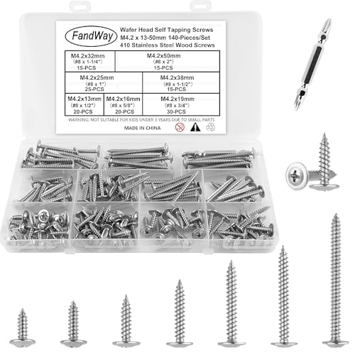 FandWay 140 Stück Blechschrauben,M4,2 Holzschrauben Tellerkopfschrauben mit Scheibe,Edelstahl 410 Selbstschneidende Schrauben,Selbstbohrschrauben Länge 13~50mm mit 1 Bits fur Alu Holz Kunststoffe. FandWay 140 Stück Blechschrauben,M4,2 Holzschrauben Tellerkopfschrauben mit Scheibe,Edelstahl 410 Selbstschneidende Schrauben,Selbstbohrschrauben Länge 13~50mm mit 1 Bits fur Alu Holz Kunststoffe. von FandWay