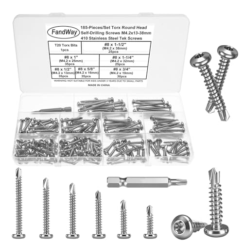 FandWay 185 Stück selbstschneidende Torx-Blechschrauben für Stahl, M4,2 x 13 ~ 38 mm, selbstbohrende Schrauben für Metall, Flachkopf-Tek-Schraube, 410 Edelstahl-Blechschraube, schwarze Beschichtung FandWay 185 Stück selbstschneidende Torx-Blechschrauben für Stahl, M4,2 x 13 ~ 38 mm, selbstbohrende Schrauben für Metall, Flachkopf-Tek-Schraube, 410 Edelstahl-Blechschraube, schwarze Beschichtung von FandWay