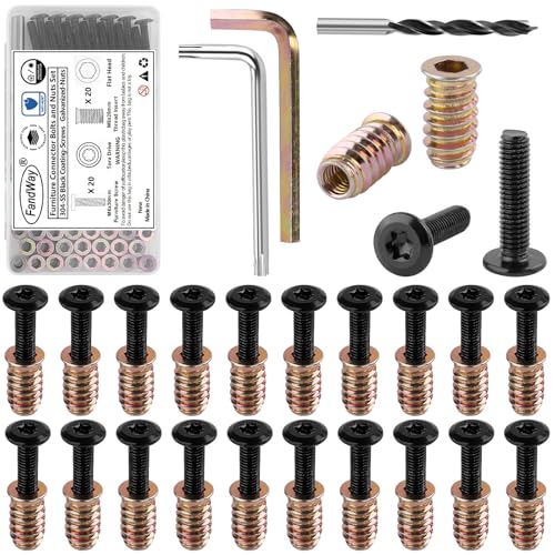 FandWay 25 Sets M6 x 30 mm Torx-Möbelschraubenmutter, M6 x 25 mm Gewindeeinsätze für Holz, Verbindungsschrauben und Muttern, Flachkopf-Schraubmuttern, Torx-Antrieb mit Schraubenschlüsseln und Bohrer. von FandWay