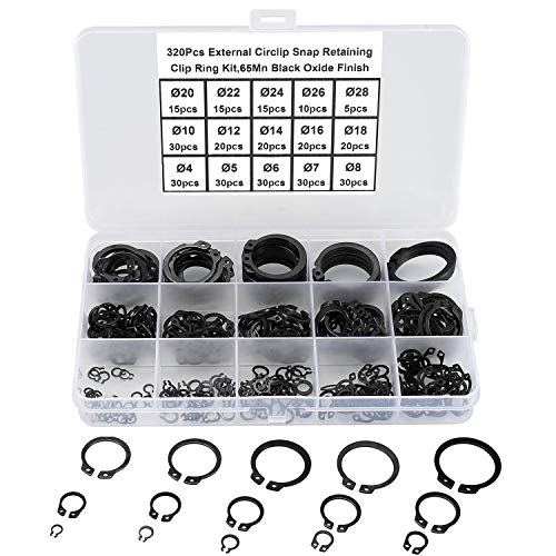 FandWay 320 Stück Sicherungsringe 15 Größen 65 Mn Stahl Externe Sicherungsringe Snap Sicherungsringe C-Clip Halteclip Ring Sortiment (M4-M28) von FandWay