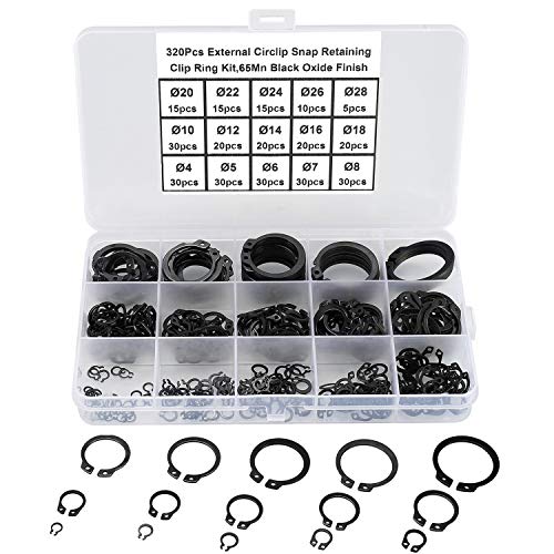 FandWay 320 Stück Sicherungsringe 15 Größen 65 Mn Stahl Externe Snap C-Clip Halteclip Ring Sortiment (M4-M28) von FandWay