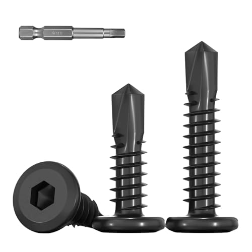 FandWay 50 Stück Flachkopf Selbstbohrende Schrauben Schwarz M5,5x45mm Edelstahl 410 Blechschrauben,Innensechskantschrauben Bohrschrauben Selbstbohrschrauben Holzschrauben für Stahl mit 1 Bits & Box. FandWay 50 Stück Flachkopf Selbstbohrende Schrauben Schwarz M5,5x45mm Edelstahl 410 Blechschrauben,Innensechskantschrauben Bohrschrauben Selbstbohrschrauben Holzschrauben für Stahl mit 1 Bits & Box. von FandWay