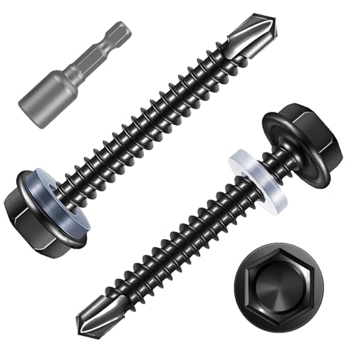 FandWay 50 Stück Trapezblechschrauben Selbstbohrende Schrauben M6,3x32mm Selbstschneidende Schrauben Blechschrauben Edelstahl 410 Schwarz Sechskant Bohrschrauben Metalldachschrauben mit 1 Bits. FandWay 50 Stück Trapezblechschrauben Selbstbohrende Schrauben M6,3x32mm Selbstschneidende Schrauben Blechschrauben Edelstahl 410 Schwarz Sechskant Bohrschrauben Metalldachschrauben mit 1 Bits. von FandWay