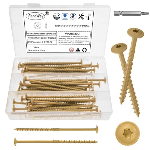 FandWay 6,3x125mm Holzschrauben Torx,Tellerkopfschrauben mit Torx-Antrieb Epoxid Gelb,50 Stück Dachkonstruktion Schrauben Konstruktionsschrauben Terrassenschrauben Sparrenschrauben mit BIT TX-30! FandWay 6,3x125mm Holzschrauben Torx,Tellerkopfschrauben mit Torx-Antrieb Epoxid Gelb,50 Stück Dachkonstruktion Schrauben Konstruktionsschrauben Terrassenschrauben Sparrenschrauben mit BIT TX-30! von FandWay