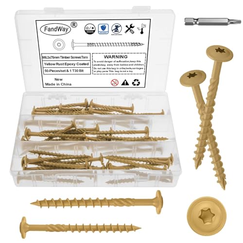 FandWay 6,3x75mm Holzschrauben Torx,Tellerkopfschrauben mit Torx-Antrieb Epoxid Gelb,50 Stück Dachkonstruktion Schrauben Konstruktionsschrauben Terrassenschrauben Sparrenschrauben mit BIT TX-30! FandWay 6,3x75mm Holzschrauben Torx,Tellerkopfschrauben mit Torx-Antrieb Epoxid Gelb,50 Stück Dachkonstruktion Schrauben Konstruktionsschrauben Terrassenschrauben Sparrenschrauben mit BIT TX-30! von FandWay
