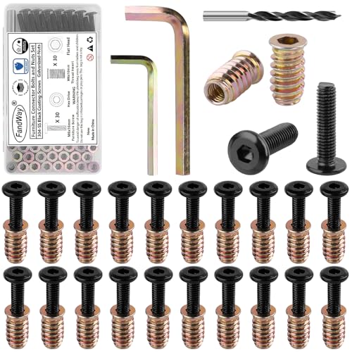 FandWay 60 Stück Gewindeeinsatz Holz Möbelschrauben M6x16mm Flachkopfschrauben und M6x10mm Einschraubmutter Sortiment Kit Einschraubgewinde Muttern für Holzmöbel mit 2 Schlüssel & 1 Bohrer. FandWay 60 Stück Gewindeeinsatz Holz Möbelschrauben M6x16mm Flachkopfschrauben und M6x10mm Einschraubmutter Sortiment Kit Einschraubgewinde Muttern für Holzmöbel mit 2 Schlüssel & 1 Bohrer. von FandWay
