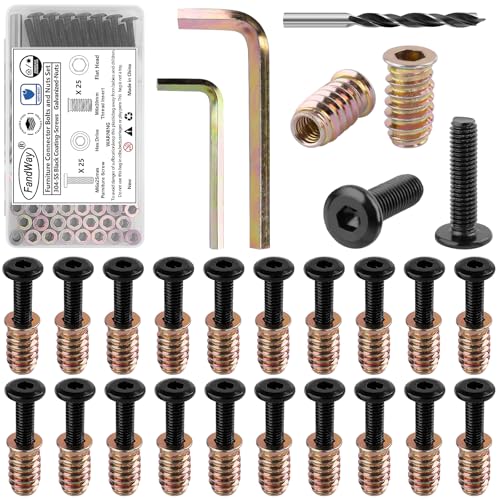 FandWay 60 Stück Gewindeeinsatz Holz Möbelschrauben M6x25mm Flachkopfschrauben und M6x20mm Einschraubmutter Sortiment Kit Einschraubgewinde Muttern für Holzmöbel mit 2 Schlüssel & 1 Bohrer. FandWay 60 Stück Gewindeeinsatz Holz Möbelschrauben M6x25mm Flachkopfschrauben und M6x20mm Einschraubmutter Sortiment Kit Einschraubgewinde Muttern für Holzmöbel mit 2 Schlüssel & 1 Bohrer. von FandWay