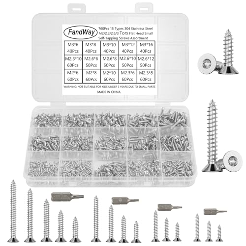 FandWay 760 Stück Torx-Senkkopf-Holzschrauben, M2/2,3/M2,6/M3, Torx-Kopf-Blechschrauben, 304 Edelstahl, kleine Kegelnägel, Sternantrieb, Sicherheitsschrauben mit 4 Bits. FandWay 760 Stück Torx-Senkkopf-Holzschrauben, M2/2,3/M2,6/M3, Torx-Kopf-Blechschrauben, 304 Edelstahl, kleine Kegelnägel, Sternantrieb, Sicherheitsschrauben mit 4 Bits. von FandWay