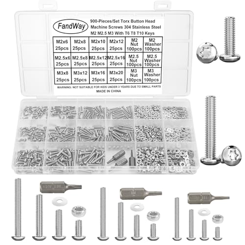 FandWay 900 Stk M2 M2.5 M3 Torx Schrauben Linsenkopfschrauben mit Torx Gewindeschrauben Set Rundkopfschrauben Edelstahl 304 Maschinenschrauben Muttern und Unterlegscheiben Sortiment Kit. FandWay 900 Stk M2 M2.5 M3 Torx Schrauben Linsenkopfschrauben mit Torx Gewindeschrauben Set Rundkopfschrauben Edelstahl 304 Maschinenschrauben Muttern und Unterlegscheiben Sortiment Kit. von FandWay