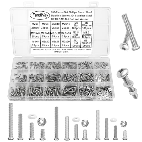 FandWay 900 Stück M2 M2.5 M3 Schrauben Set,Linsenkopfschrauben Kreuzschlitzschrauben Gewindeschrauben,Edelstahl 304 Rundkopf Maschinenschrauben Muttern und Unterlegscheiben Sortiment Kit. FandWay 900 Stück M2 M2.5 M3 Schrauben Set,Linsenkopfschrauben Kreuzschlitzschrauben Gewindeschrauben,Edelstahl 304 Rundkopf Maschinenschrauben Muttern und Unterlegscheiben Sortiment Kit. von FandWay