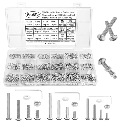 FandWay 900 Stück M2 M2.5 M3 Schrauben Set,Linsenkopfschrauben mit Innensechskant Gewindeschrauben,Sechskantschrauben Edelstahl 304 Maschinenschrauben Muttern und Unterlegscheiben Sortiment Kit. FandWay 900 Stück M2 M2.5 M3 Schrauben Set,Linsenkopfschrauben mit Innensechskant Gewindeschrauben,Sechskantschrauben Edelstahl 304 Maschinenschrauben Muttern und Unterlegscheiben Sortiment Kit. von FandWay