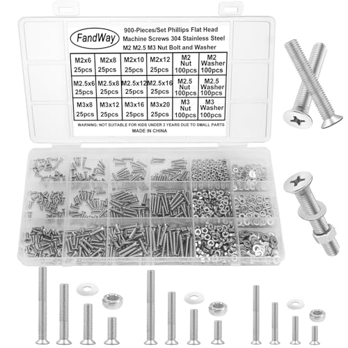 FandWay 900 Stück M2 M2.5 M3 Schrauben Set,Senkkopfschrauben Kreuzschlitzschrauben Gewindeschrauben,Flachkopfschrauben Edelstahl 304 Maschinenschrauben Muttern und Unterlegscheiben Sortiment Kit. FandWay 900 Stück M2 M2.5 M3 Schrauben Set,Senkkopfschrauben Kreuzschlitzschrauben Gewindeschrauben,Flachkopfschrauben Edelstahl 304 Maschinenschrauben Muttern und Unterlegscheiben Sortiment Kit. von FandWay