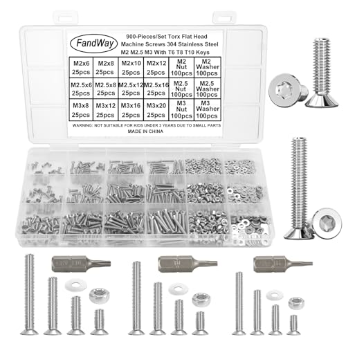 FandWay 900 Stück M2 M2.5 M3 Torx Schrauben,Senkkopfschrauben mit Torx Gewindeschrauben Set Flachkopfschrauben Edelstahl 304 Maschinenschrauben Muttern und Unterlegscheiben Sortiment Kit. FandWay 900 Stück M2 M2.5 M3 Torx Schrauben,Senkkopfschrauben mit Torx Gewindeschrauben Set Flachkopfschrauben Edelstahl 304 Maschinenschrauben Muttern und Unterlegscheiben Sortiment Kit. von FandWay