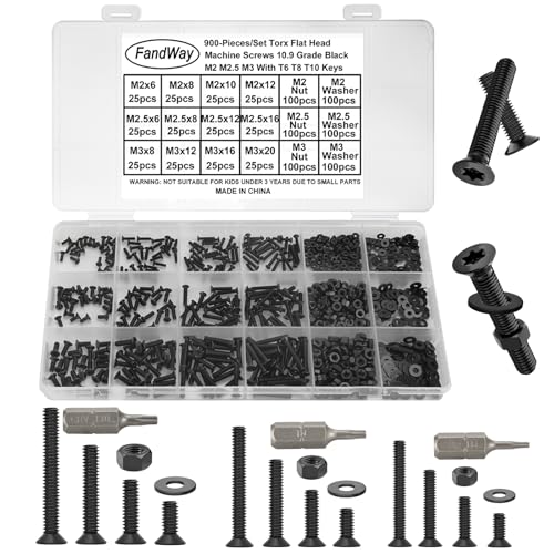FandWay 900 Stück M2 M2.5 M3 Torx Schrauben,Senkkopfschrauben mit Torx Gewindeschrauben Set Flachkopfschrauben Schwarz 10.9 Legierter Stahl Maschinenschrauben Muttern und Unterlegscheiben Sortiment. FandWay 900 Stück M2 M2.5 M3 Torx Schrauben,Senkkopfschrauben mit Torx Gewindeschrauben Set Flachkopfschrauben Schwarz 10.9 Legierter Stahl Maschinenschrauben Muttern und Unterlegscheiben Sortiment. von FandWay