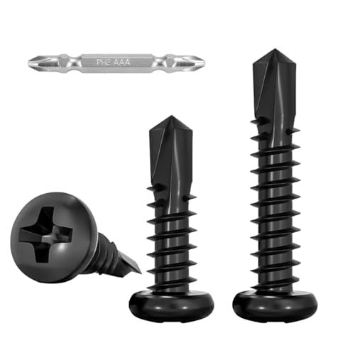 FandWay M4.2x32mm Selbstbohrende Schrauben Schwarz,80 Stück Blechschrauben mit Linsenkopf,Bohrschrauben Selbstschneidende Schrauben Edelstahl 410 Metallschrauben mit 1 Bits für Stahl Alu Holz von FandWay