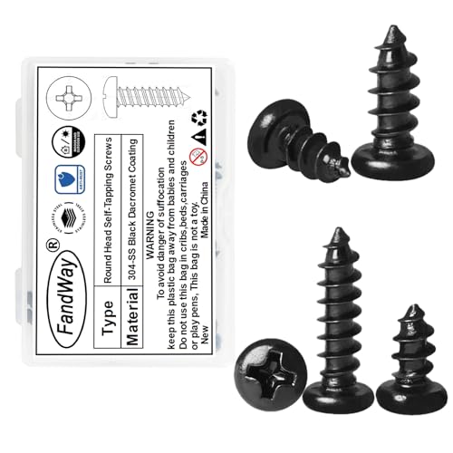 FandWay M4x16mm Rundkopf Blechschrauben,Linsenkopf Selbstschneidende Schrauben Kreuzschlitz,Edelstahl A2 V2A Schwarzes Oxid Holzschrauben,Pan Kopf Selbstbohrende Schrauben Vollgewinde.(50 Stück) von FandWay