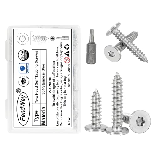 FandWay M4x25mm Torx Flachkopf Blechschrauben,Senkkopf Selbstschneidende Schrauben,50 Stück Edelstahl A2 V2A Holzschrauben,Flachem Kopf Selbstbohrende Schrauben Vollgewinde mit 1 T10 Bit Und Kasten. von FandWay