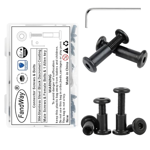 FandWay M6x30mm 20 Paare Verbindungsschrauben mit Innensechskantschlussel (20 x Möbelschrauben, 20 x Hülsenschrauben) Edelstahl A2 V2A Schwarzes Oxid für Möbel, Schränken, Holzbrettern. von FandWay