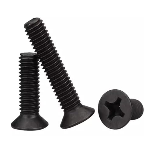 FandWay Senkkopfschraube mit Kreuzschlitz nach Norm DIN 965 Maschinenschrauben, M6x12/16/20/30/40mm Schwarz Kohlenstoffstahl Flachkopf Gewindeschrauben Set mit 1 Wrench (15 Je Größe) von FandWay