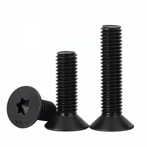 FandWay Senkkopfschraube mit Torx (ISR/TX) nach Norm DIN 965,Maschinenschrauben M6x12/16/20/25/30mm Schwarz 10.9-klassigem Kohlenstoffstahl Flachkopf Gewindeschrauben mit 1 T30 Key (15 Je Größe) von FandWay