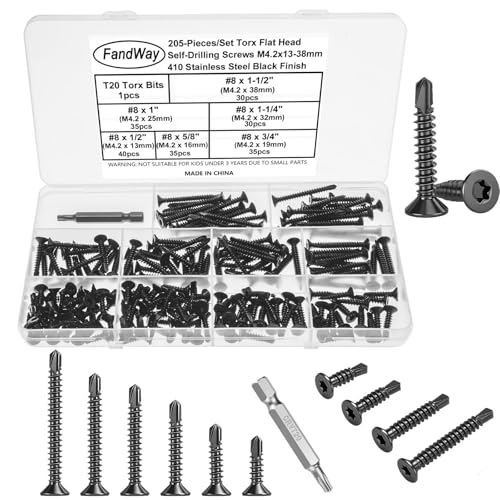FandWay Torx-Blechschrauben für Stahl, M4,2 x 13 ~ 38 mm, Senkkopf-Blechschrauben für Metall, Flachkopf-Blech, Tek-Schraube 410 Edelstahl, schwarzer Torx-Antrieb für Aluminium, Holz, Kunststoff, 205 FandWay Torx-Blechschrauben für Stahl, M4,2 x 13 ~ 38 mm, Senkkopf-Blechschrauben für Metall, Flachkopf-Blech, Tek-Schraube 410 Edelstahl, schwarzer Torx-Antrieb für Aluminium, Holz, Kunststoff, 205 von FandWay