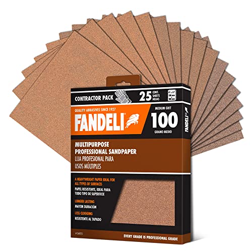 Fandeli | Mehrzweck-Schleifpapier | 100 Körnung | 25 Blätter von 23 x 28 cm | Ideal zum Schleifen von Metall, unbehandeltem Holz und lackierten Oberflächen von Fandeli