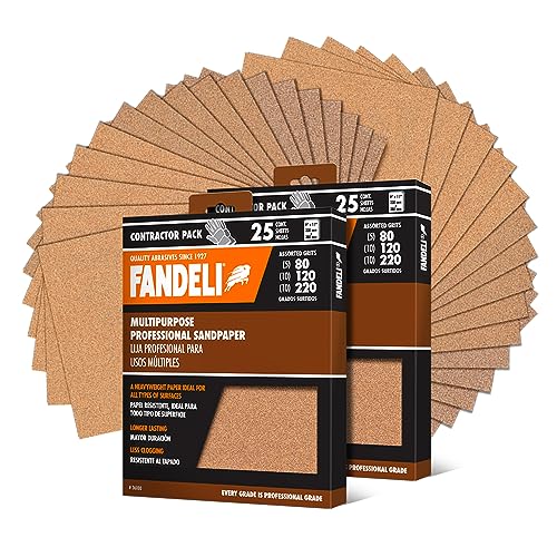 Fandeli | Mehrzweck-Schleifpapier | Verschiedene Körner (80,120,220) | 50 Blätter von 23 x 28 cm | Ideal zum Schleifen Von Metal und Holz | Manueller Schliff | Schwingschleifer von Fandeli