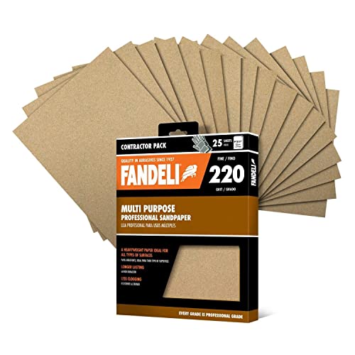 Fandeli | Mehrzweck-Schleifpapier | 220 Körnung | 25 Blatt a 23 x 28 cm | Metall- und Holzschleifpapier | Wandschleifpapier | Handschleifen | Exzenterschleifer von Fandeli