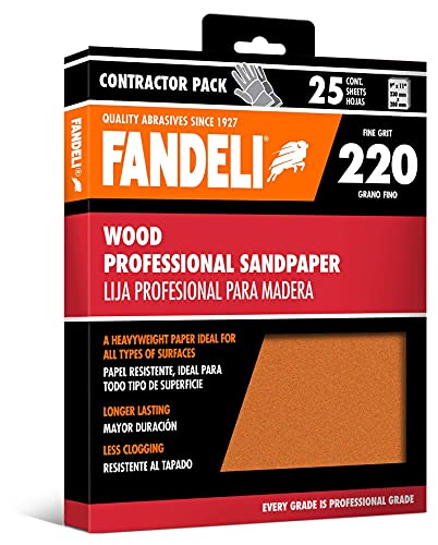 Fandeli | Holzschleifpapier | 220 Körnung |25 Blätter von 23 x 28 cm | Holz von Hand Schleifen | Ideal für Exzenterschleifer von Fandeli