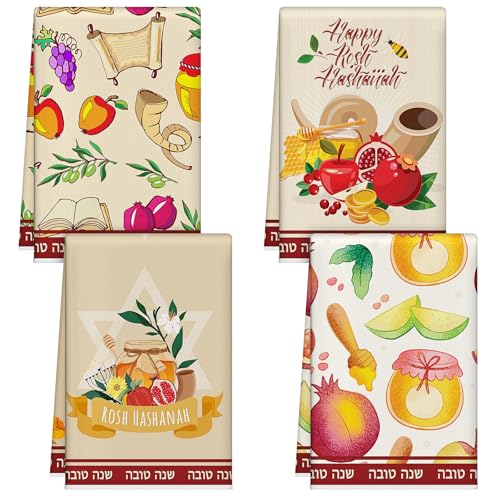 Fanfanwin Rosh Hashanah Küchentücher Rot Gelb Shana Tova Geschirrtuch Happy Rosh Hashanah Gastgeberin Geschenk 18 x 28 Küchentücher für Urlaub Küche Badezimmer Dekor von Fanfanwin