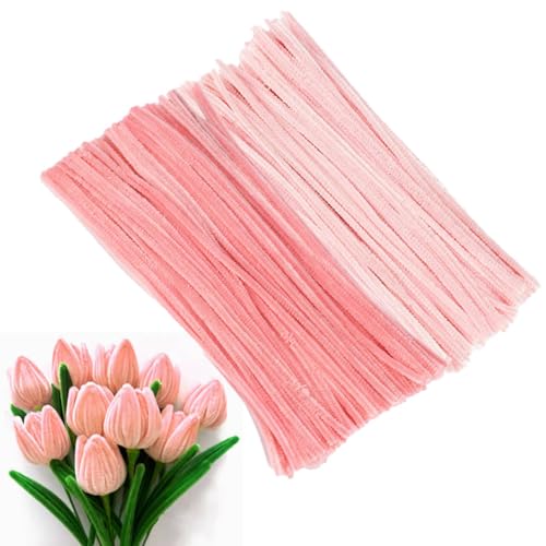 Pfeifenreiniger zum Basteln Set, 200 Stück in 2 Farben zum Basteln, Pfeifenreiniger Blumen Set, Pipe Cleaner Flower set, DIY Bastelprojekte und Dekorationen (Rosa, Hellros) von FangBoJie