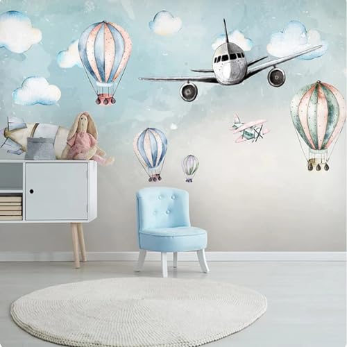 Fototapete, Cartoon-Flugzeug, Heißluftballon, Kinderzimmer, Schlafzimmer, TV, Sofa, Hintergrund, Wandgemälde, Fresko,356cmx250cm von FangYuan