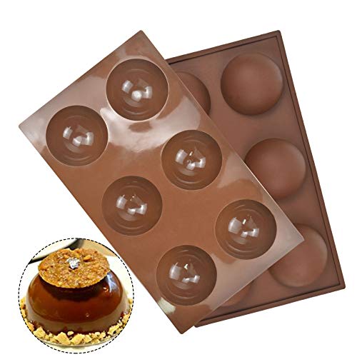 2 Stück Halbkreis Kuchenform, Groß Halbkreisförmige Silikonformen, Backform Halbkugel Kuppel Formen, Muffinform mit 6 Löcher Halbkreis für Schokolade Gelee Pudding Muffins Dome-Mousse, 3.5cm (Braun) von Fangehong