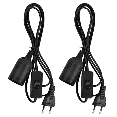 2 Stück Lampenfassung mit Schalter, E27 Fassung Schwarz mit 1,8m Netzkabel Schalter, Lampenhalterungt mit EU-Stecker für Hängeleuchten Pendelleuchten DIY Lampe (Schwarz) von Fangehong