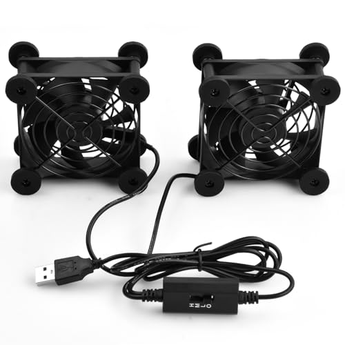 2 Stück USB Leise PC Ventilator, 120mm USB Bürstenlos Kühlung Lüfter, 5V Bürstenloser Computerlüfter, Dual Kugellager Lüfter, 2 in 1 Gehäuselüfter 2600RPM 32CFM für Router PS5 TV Box Laptop (120MM) von Fangehong