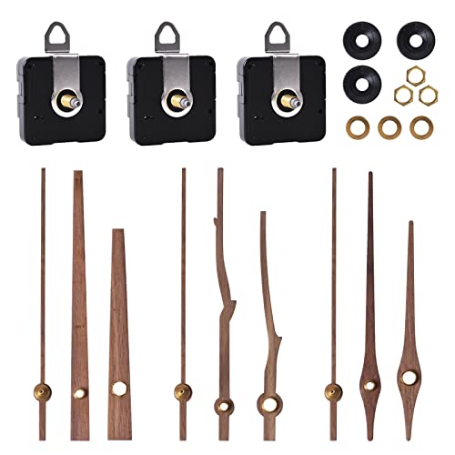 3 Sets Quarz Uhrwerk & Hände, Uhr Bewegung Mechanismus mit Walnuss Holz Uhrzeigern von 3 Arten, Stille Uhrwerk Ersatz Kit für Wanduhr 12 Zoll (Langschaft 20 mm) von Fangehong