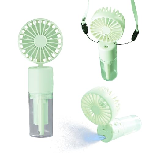 3 in 1 Handventilator, Mini Ventilator Leise, Hand Ventilatoren Aufladbar 1000mAh mit Wasser und Trageband, 180° Faltbarer Taschenventilator 4 Geschwindigkeit Zuhause Büro, Ausdauer 6-8 Std (Grün) von Fangehong