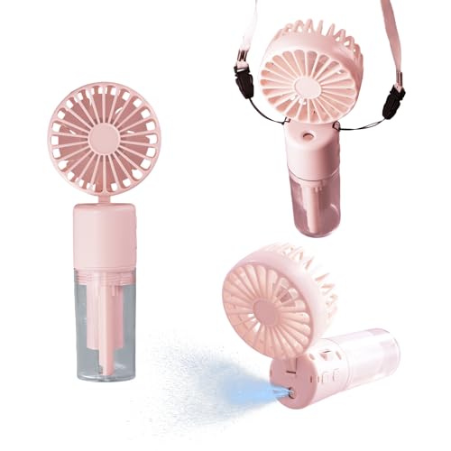 3 in 1 Handventilator, Mini Ventilator Leise, Hand Ventilatoren Aufladbar 1000mAh mit Wasser und Trageband, 180° Faltbarer Taschenventilator 4 Geschwindigkeit Zuhause Büro, Ausdauer 6-8 Std (Rosa) von Fangehong