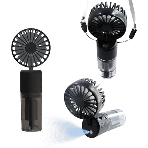 3 in 1 Handventilator, Mini Ventilator Leise, Hand Ventilatoren Aufladbar 1000mAh mit Wasser und Trageband, 180° Faltbarer Taschenventilator 4 Geschwindigkeit Zuhause Büro, Ausdauer 6-8 Std (Schwarz) von Fangehong