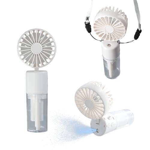 3 in 1 Handventilator, Mini Ventilator Leise, Hand Ventilatoren Aufladbar 1000mAh mit Wasser und Trageband, 180° Faltbarer Taschenventilator 4 Geschwindigkeit Zuhause Büro, Ausdauer 6-8 Std (Weiß) von Fangehong
